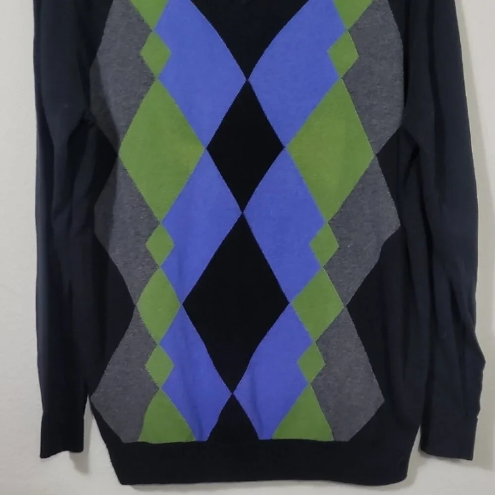 Vintage Mens Argle Crewneck Sweater Size L Cotton Blue Green Preppy Academia Y2K